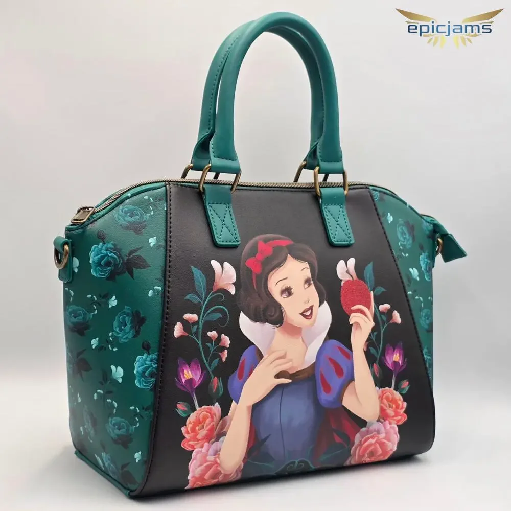 Loungefly Disney Snow White Floral Apple Green Black Crossbody Satchel Bag New - Picture 2 of 7